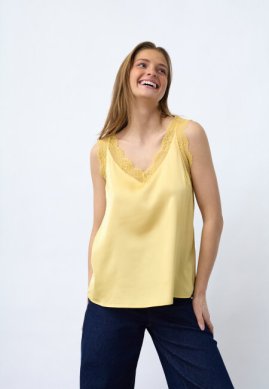 Vara - Enfärgat linne med spets - Gul