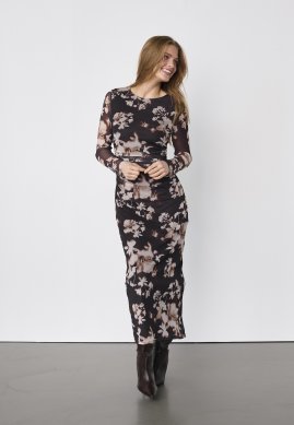Esme - Mönstrad klänning draperad - Brun