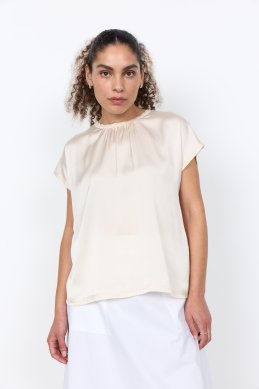 Thilde - Satintopp med vågig hals - Creme