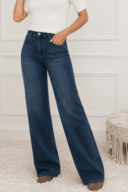 Cassie - Raka jeans extra långa - Mörk denim