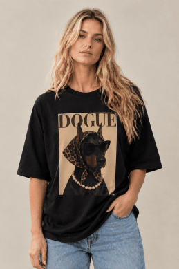 Doggie - T-shirt med hund i scarves - Svart - One Size