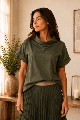 Amy - kortärmad blus med krage - Kahki