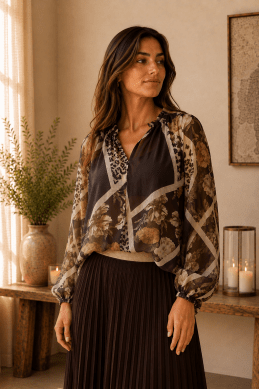 Fortuna - Skir blus med v-ringning - Brun - One Size