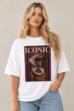 Doggie - T-shirt med iconic hund- Vit - One Size