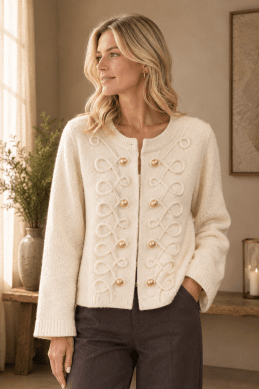 Daniella - Kofta med knappdetaljer - Creme - One Size