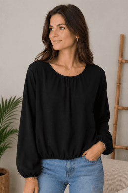 Polly - Blus med ballongärm - Svart - One Size