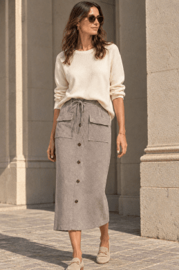 Mathilde - Stickad kjol - Taupe - One Size
