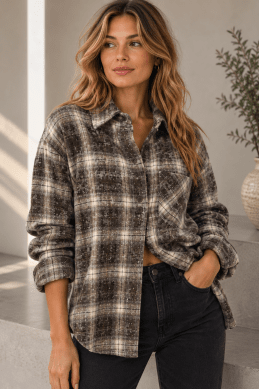 Safira - Rutig skjorta med stenar - Brun - One Size