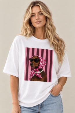 Doggie - T-shirt med hund i scarves - Vit