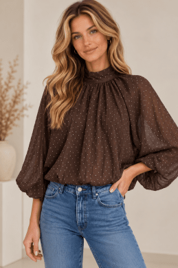 Karin -Blus med glitter - Brun - Svart