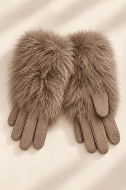 Handskar med fuskpäls - Taupe - One Size