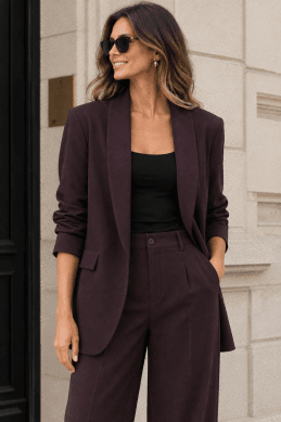 Tanya - Kavaj med rynkad ärm - Brun - One Size