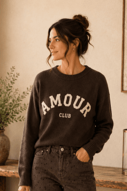 Nanna - Stickad tröja med Amour - Brun - One Size