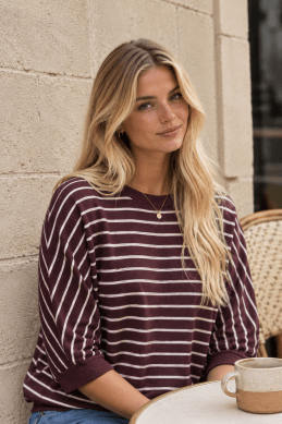 Ellen - Tröja med vida ärmar - Plommon - One Size