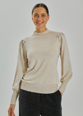 Dotka - Finstickad tröja med strass på ärmen - Moonbeam
