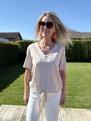 Lava - Blus med knyt och knappar - Sand melange