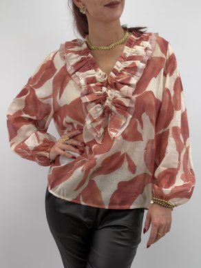 Lea - Blus med volangdetaljer - Röd - One Size