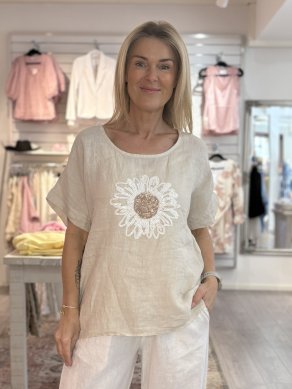 Krisse - Linnetopp med blomma - Beige