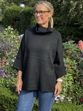 Emma - Stickad polo - Svart - OneSize