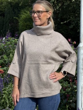 Emma - Stickad polo - Taupe - One Size
