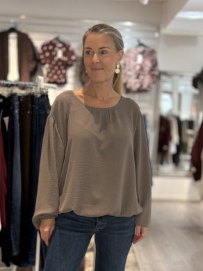 Polly - Blus med ballongärm - Taupe - One Size