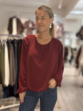 Polly - Blus med ballongärm - Vinröd - One Size