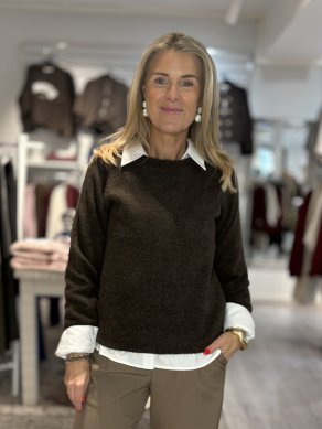 Zana - Stickad tröja med rund hals - Brun