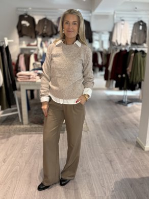 Zana - Stickad tröja med rund hals - Sand melange