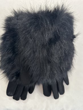 Handskar med fuskpäls - Svart - One Size