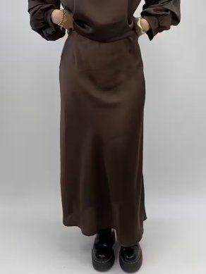 Tyrah - Glansig maxikjol - Brun - One Size