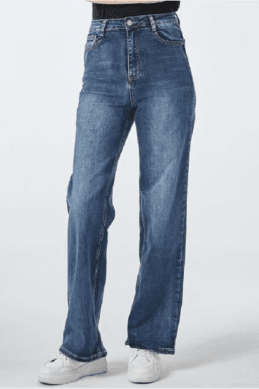 Jenna - Raka jeans med blingknapp- Mellan Denim