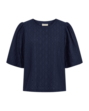 Kiona - Topp med broderat hålmönster - Marinblå