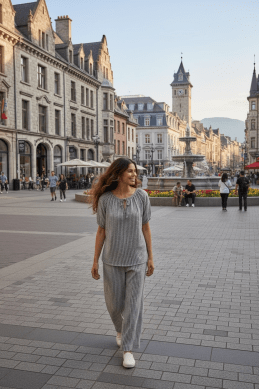 Mary - Randig Blus med knyt i halsen - Brun / Vit