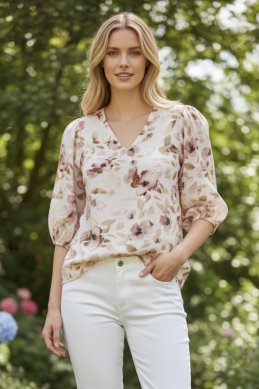Mönstrad topp med v-ringning - Rosa