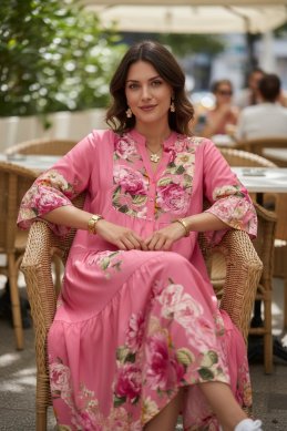 Riona - Volangklänningar med knappar - Rosa - One Size