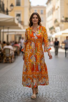 Solange - Grafisk maxiklänning - Orange - One Size