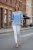 Bohemisk bomullsblus med brodyr - Ljus denim