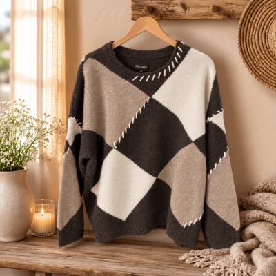 Zoom bild av Cece - Stickad oversized tröja - Brun - One Size ​​