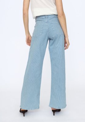Zoom bild av Randiga jeans med bälte - Blå / Vit