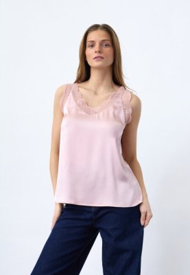 Zoom bild av Vara - Enfärgat linne med spets - Rosa