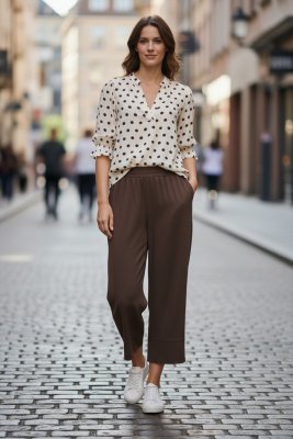 Zoom bild av Venny - Prickig blus - Creme / brun