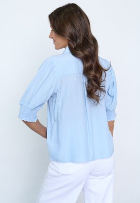 Zoom bild av Isola - Kortärmad skjorta med tunna ränder - Ljusblå