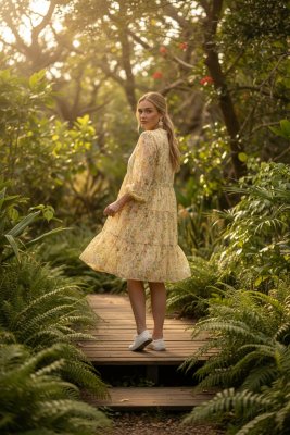 Zoom bild av Belle - Blommig klänning i tencel - Gul - One Size
