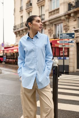 Zoom bild av Bardot - Randig skjorta storskjorta - Ljusblå