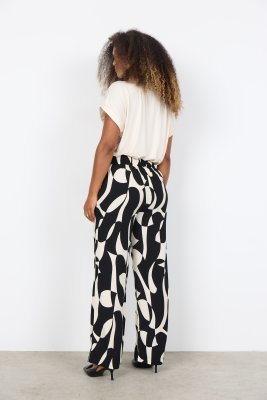 Zoom bild av Chanise - Mönstrad byxa med resår - Svart/Creme