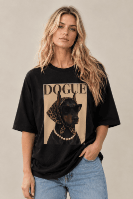 Zoom bild av Doggie - T-shirt med hund i scarves - Svart - One Size