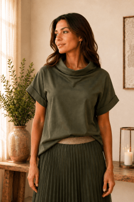 Zoom bild av Amy - kortärmad blus med krage - Kahki