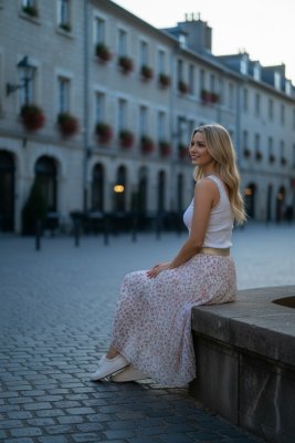 Zoom bild av Malin - Blommig lätt plisserad kjol med resår - Rosa - One size