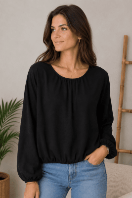 Zoom bild av Polly - Blus med ballongärm - Svart - One Size