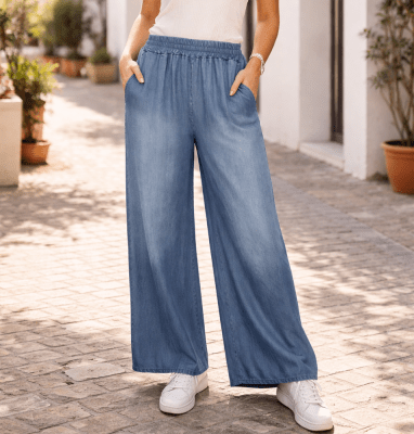 Zoom bild av Lisa - Byxa i tencel med resår - Blå - One size